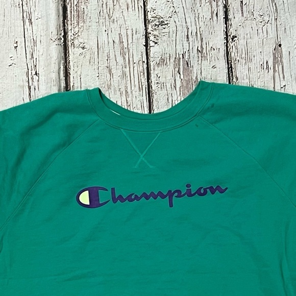 Champion Green Crewneck Lightweight Pullover Jumper Sweatshirt Men's - Picture 2 of 4